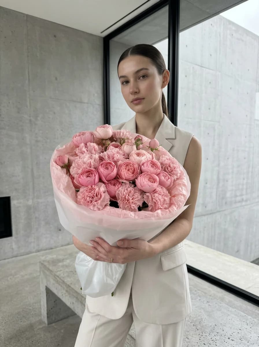 Букет цветов из диантусов и кустовой розы «Лалли поп»